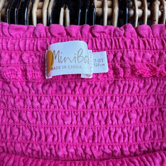 MINI BODEN Shirred Dress Girls 7-8 Pink Smocked Cotton Puff Sleeves - Picture 8 of 9